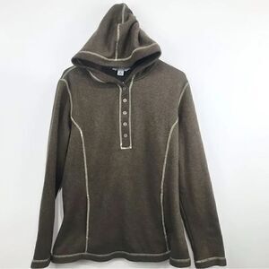 Guide Series Olive Brown 1/2 Snap Hooded Knit Fleece Pullover